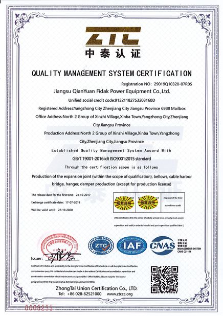 Китай Jiangsu Qianyuanfeida  electric equipment Co.,Ltd Сертификаты