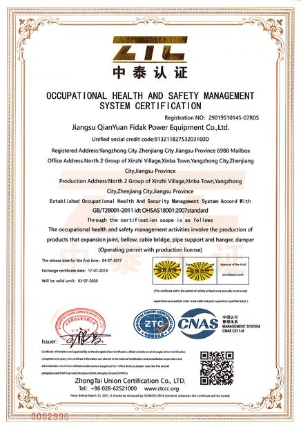 Китай Jiangsu Qianyuanfeida  electric equipment Co.,Ltd Сертификаты